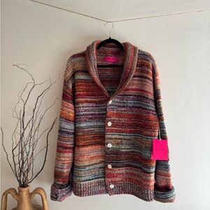NWT The Elder Statesman Cosmica Space Dye Stripe Cashmere Shawl Cardigan